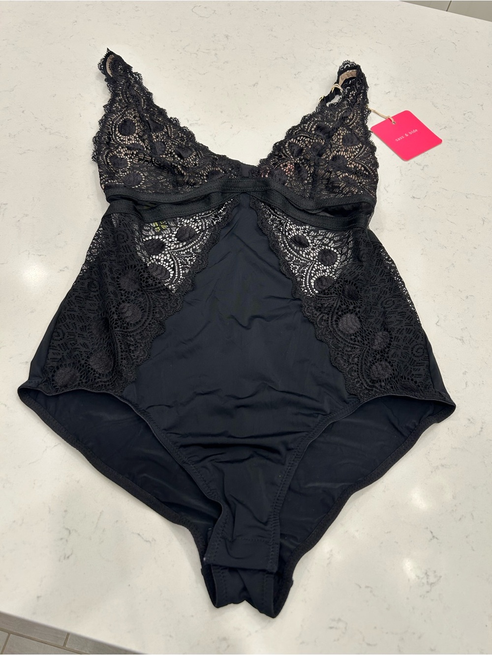 sass & bide Black Lace-Trim Bodysuit